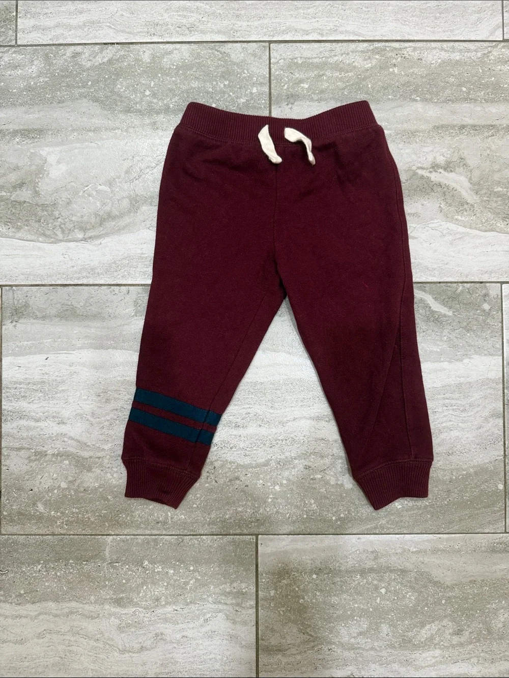 The Children's Place Burgundy Jogger Pants with Navy Stripes